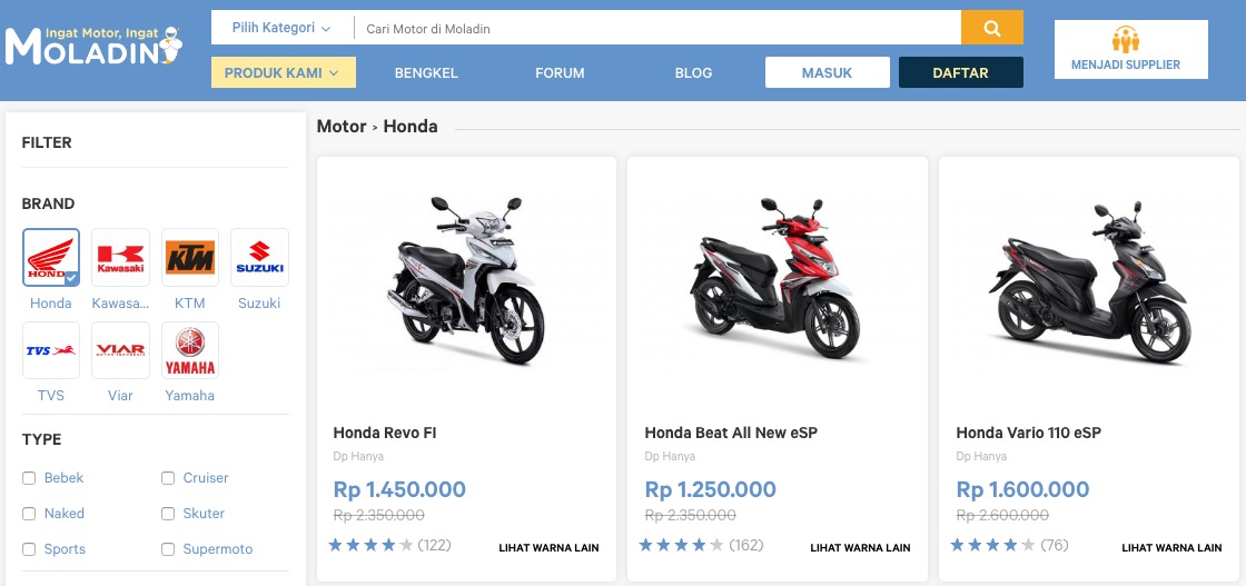 Harga dan Review Motor Honda Terlengkap di Moladin